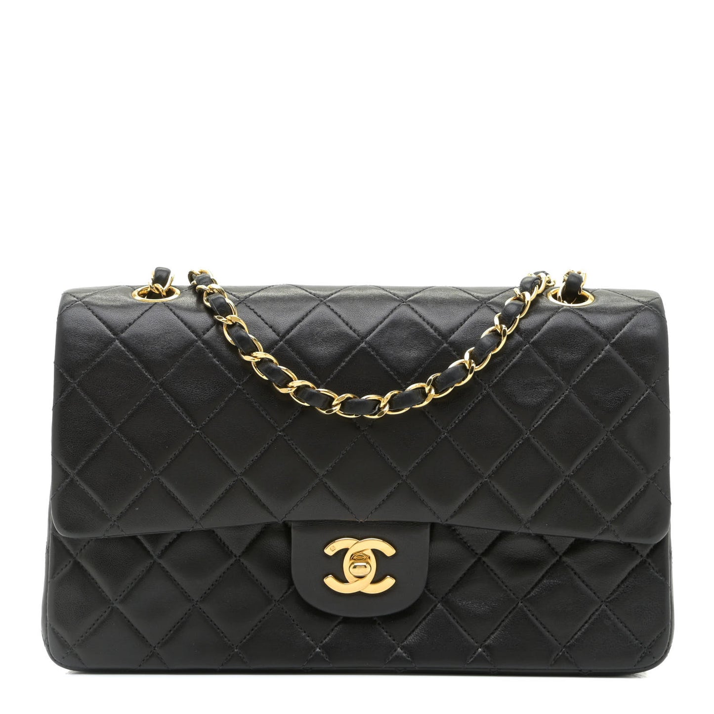 Lambskin Quilted Medium Double Flap Black