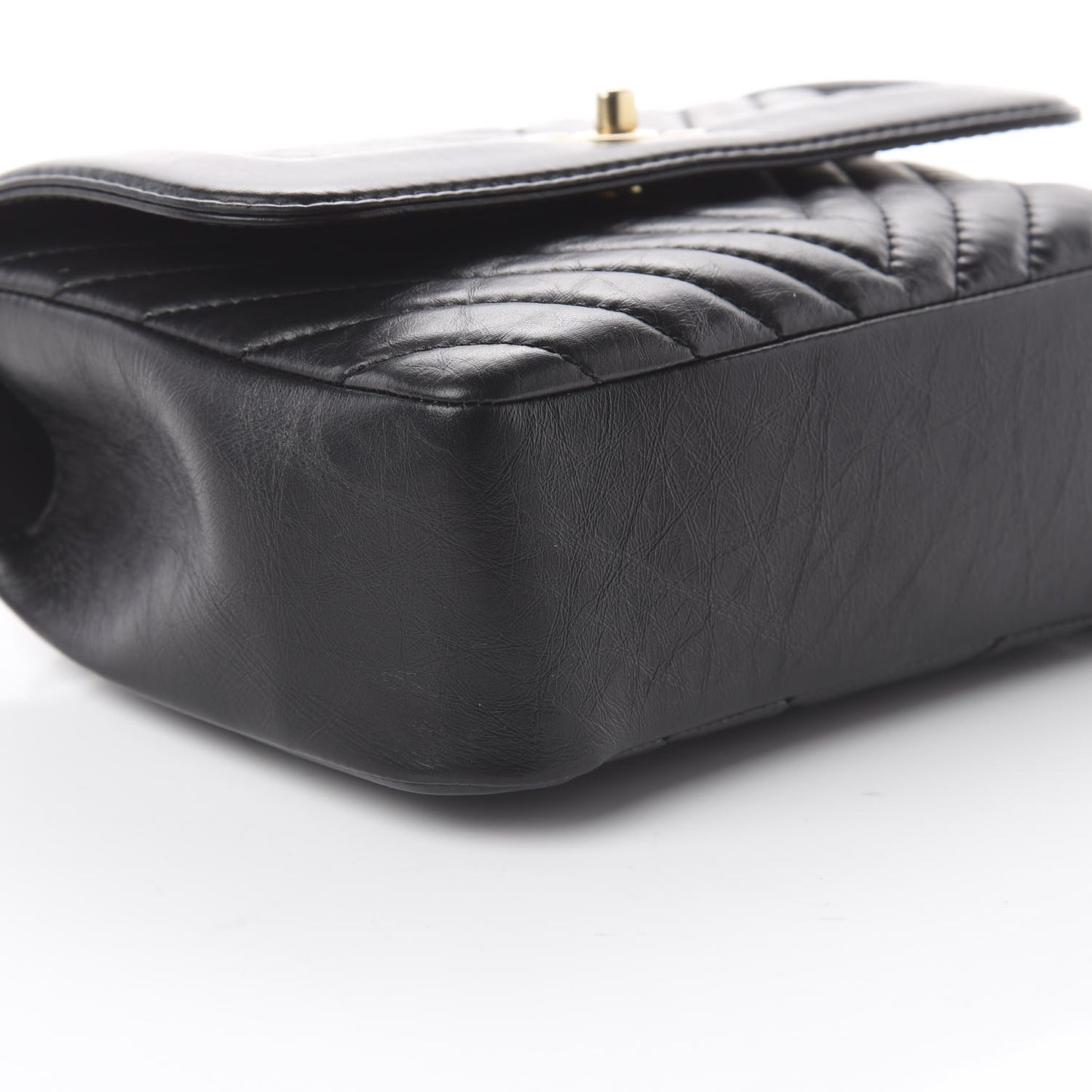 Calfskin Chevron Quilted Top Handle Flap Black