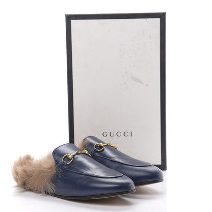 Gucci Malaga Kid Fur Womens Princetown Slippers 39 Blue Agata 10 of 10
