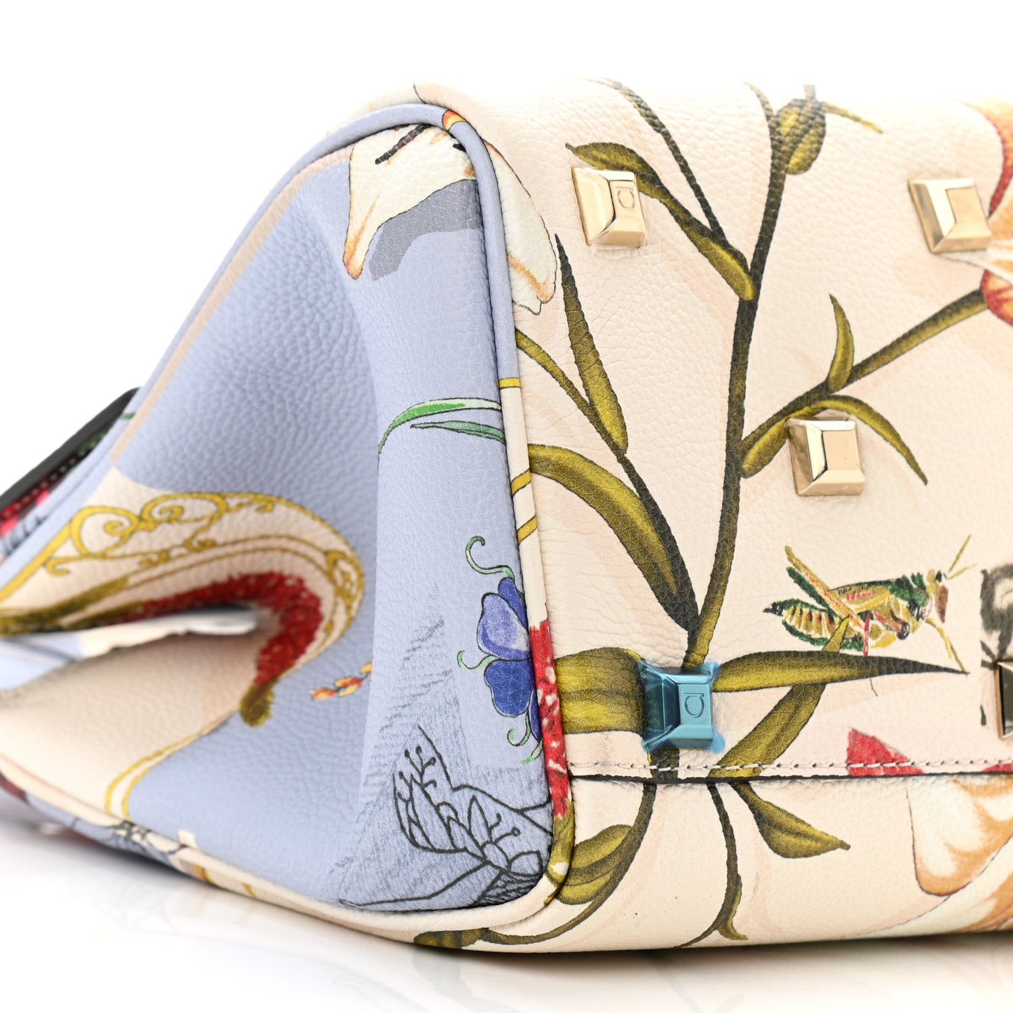 Calfskin Floral Print The Studio Bag Slate Blue