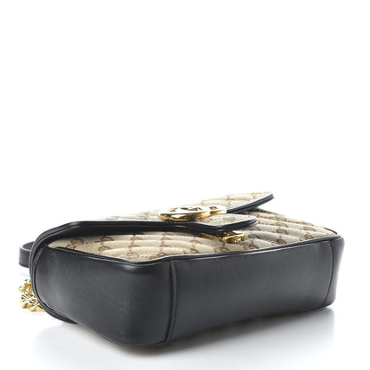 Gucci Monogram Matelasse Diagonal Mini GG Marmont Shoulder Bag Beige Black 4 of 10