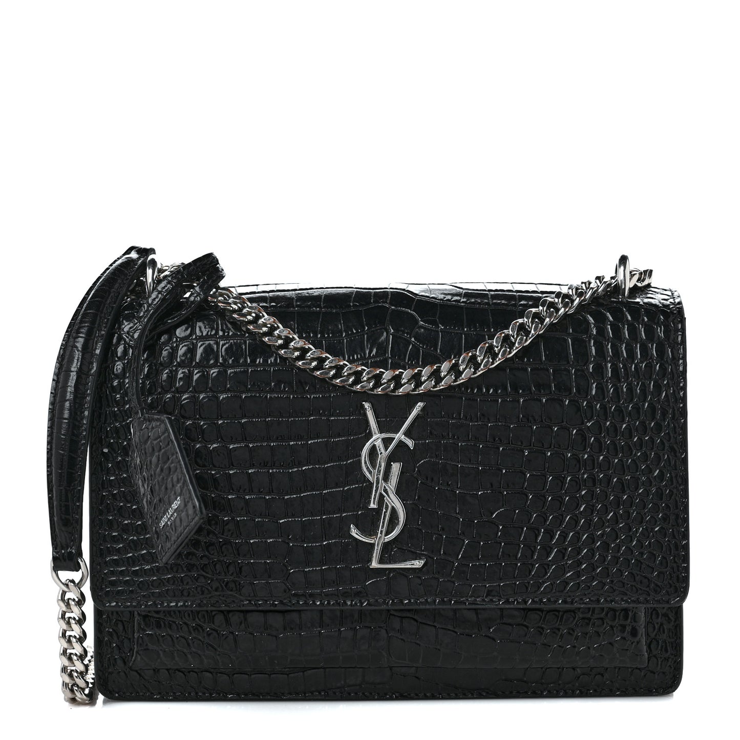 Calfskin Crocodile Embossed Medium Monogram Sunset Black