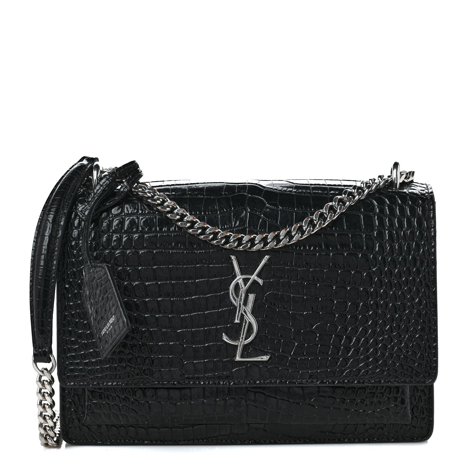 Saint Laurent Calfskin Crocodile Embossed Medium Monogram Sunset Black 1 of 10