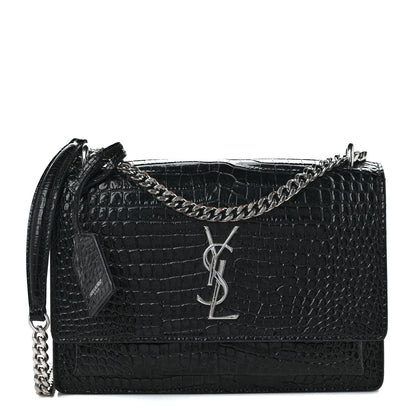 Saint Laurent Calfskin Crocodile Embossed Medium Monogram Sunset Black 1 of 10