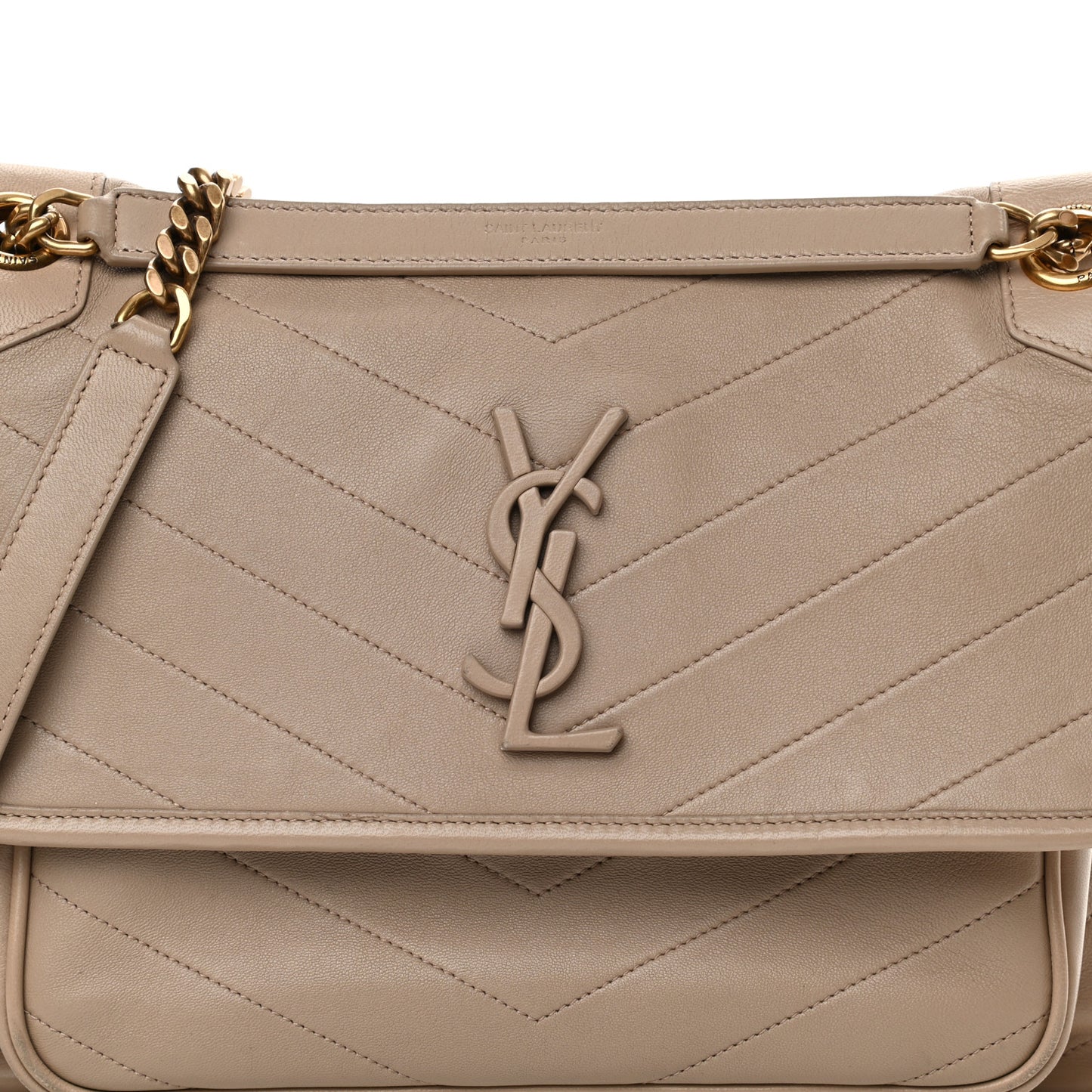 Lambskin Matelasse Monogram Medium Niki Chain Satchel Dark Beige