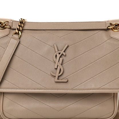 Saint Laurent Lambskin Matelasse Monogram Medium Niki Chain Satchel Dark Beige 7 of 12
