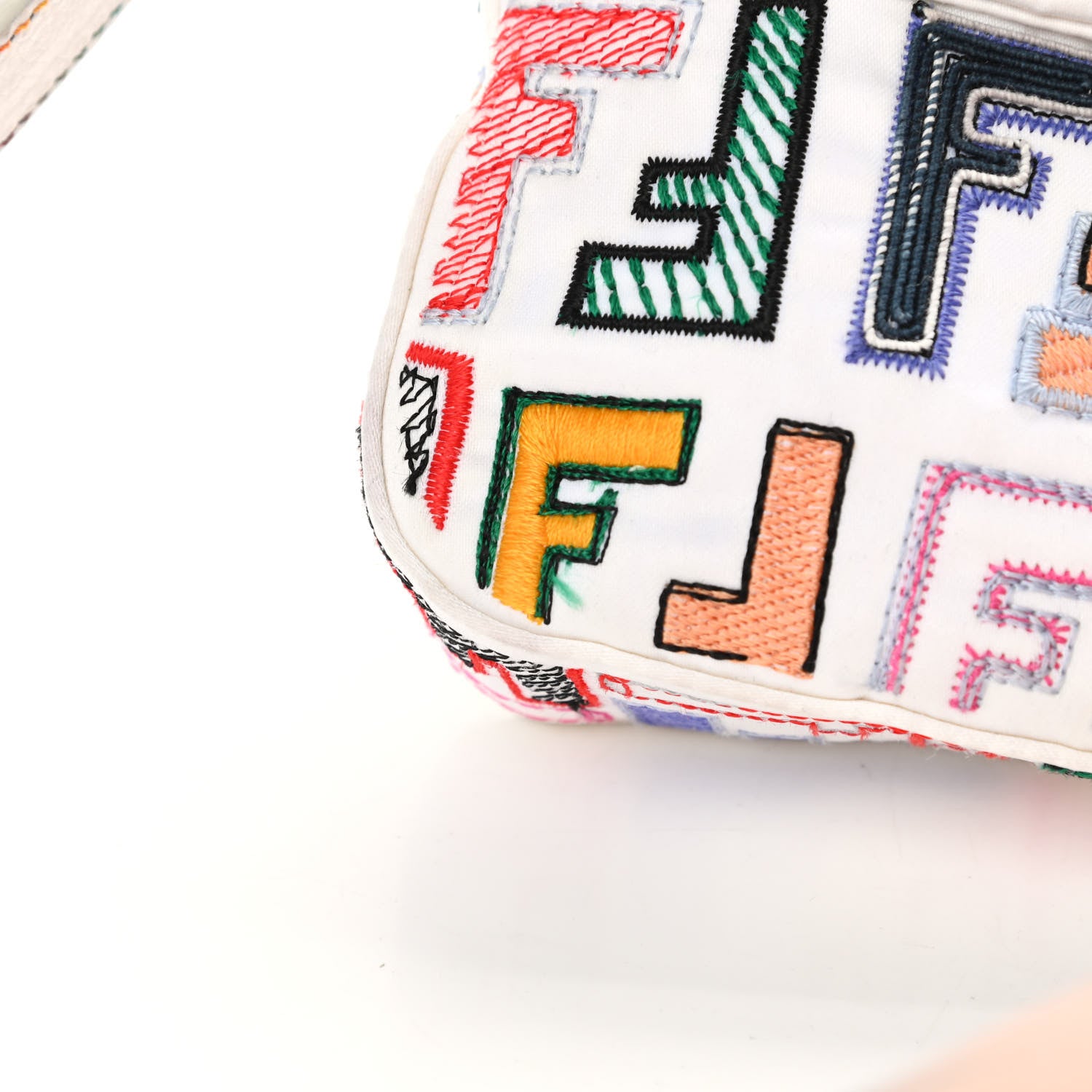 Fendi Nylon FF Multicolor Embroidered Baguette Multicolor White 12 of 16