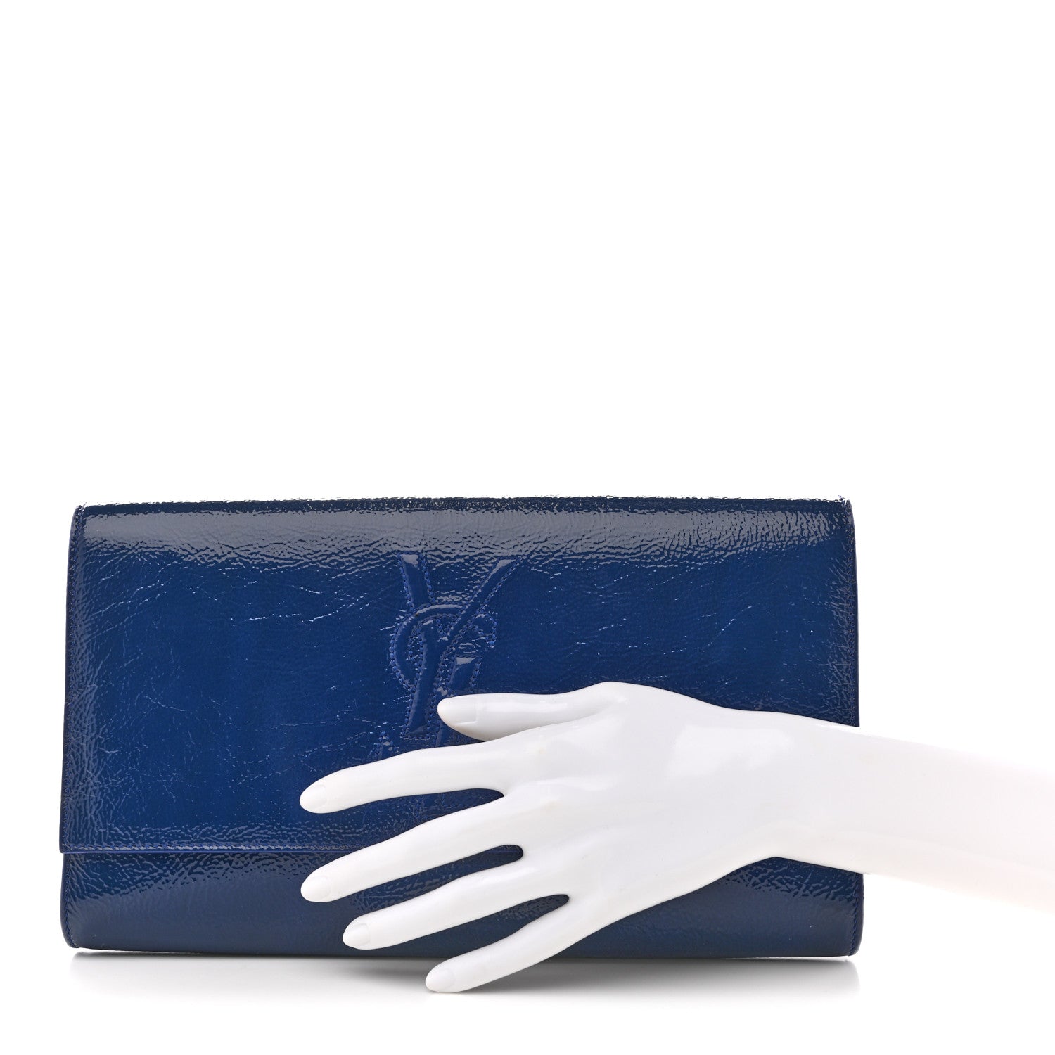 Saint Laurent Textured Patent Monogram Large Belle De Jour Clutch Royal Blue 2 of 7