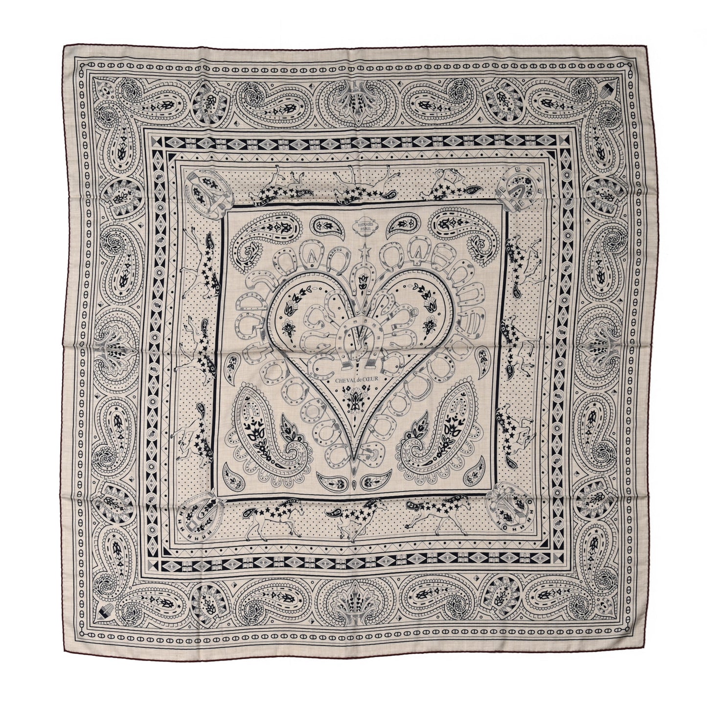 Cashmere Silk Cheval De Coeur Bandana Shawl 140 Naturel Marine