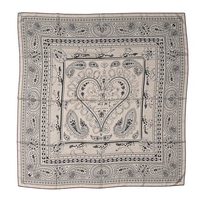 Hermes Cashmere Silk Cheval De Coeur Bandana Shawl 140 Naturel Marine 1 of 5