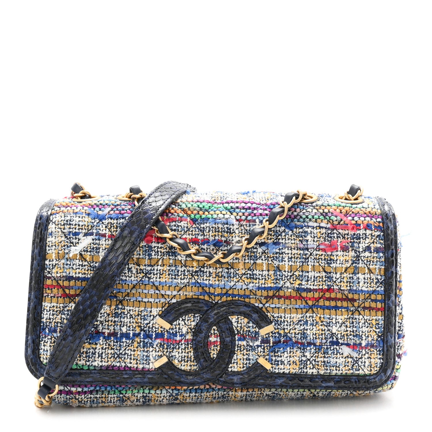 Chanel Tweed Snakeskin Quilted Medium CC Filigree Flap Multicolor 1 of 11