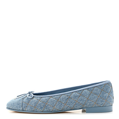 Chanel Denim Quilted CC Cap Toe Ballerina Flats 40 Light Blue 1 of 10