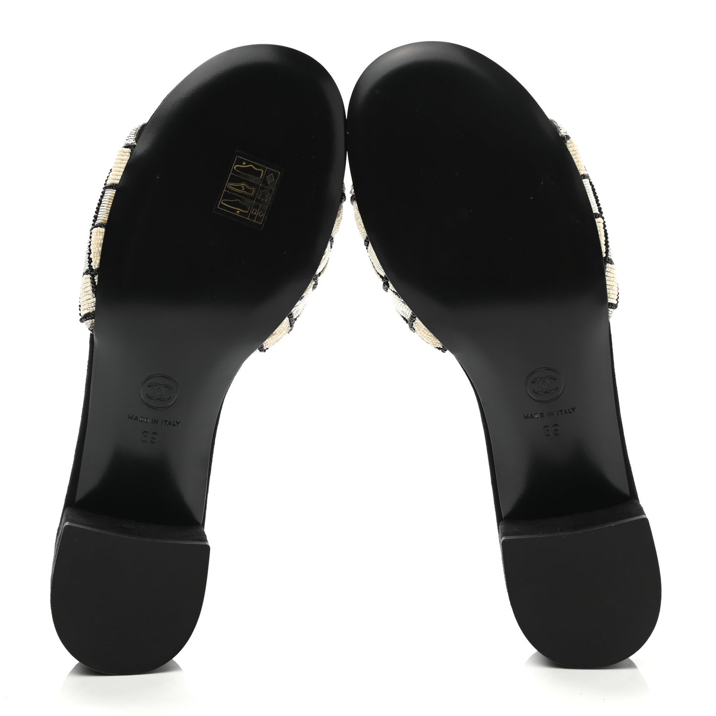 Kid Suede Pearl Embroidery CC Mules 39 Black White