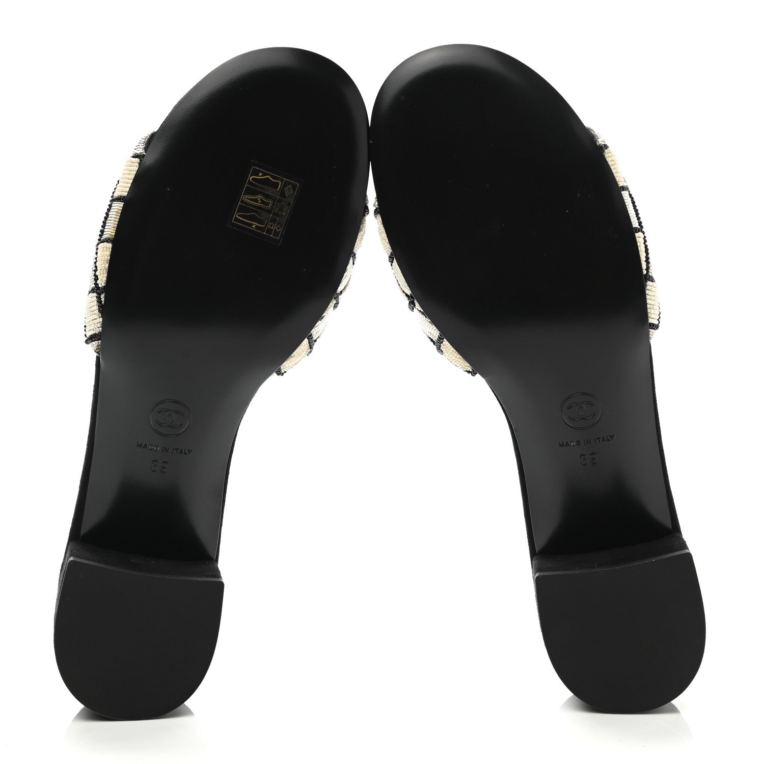 Chanel Kid Suede Pearl Embroidery CC Mules 39 Black White 5 of 9