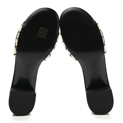 Chanel Kid Suede Pearl Embroidery CC Mules 39 Black White 5 of 9