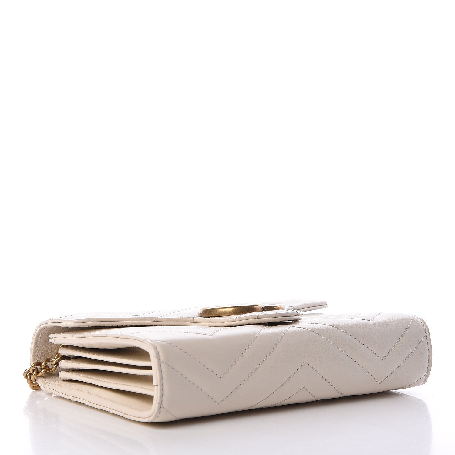 Gucci Calfskin Matelasse GG Marmont Chain Wallet Mystic White 4 of 10