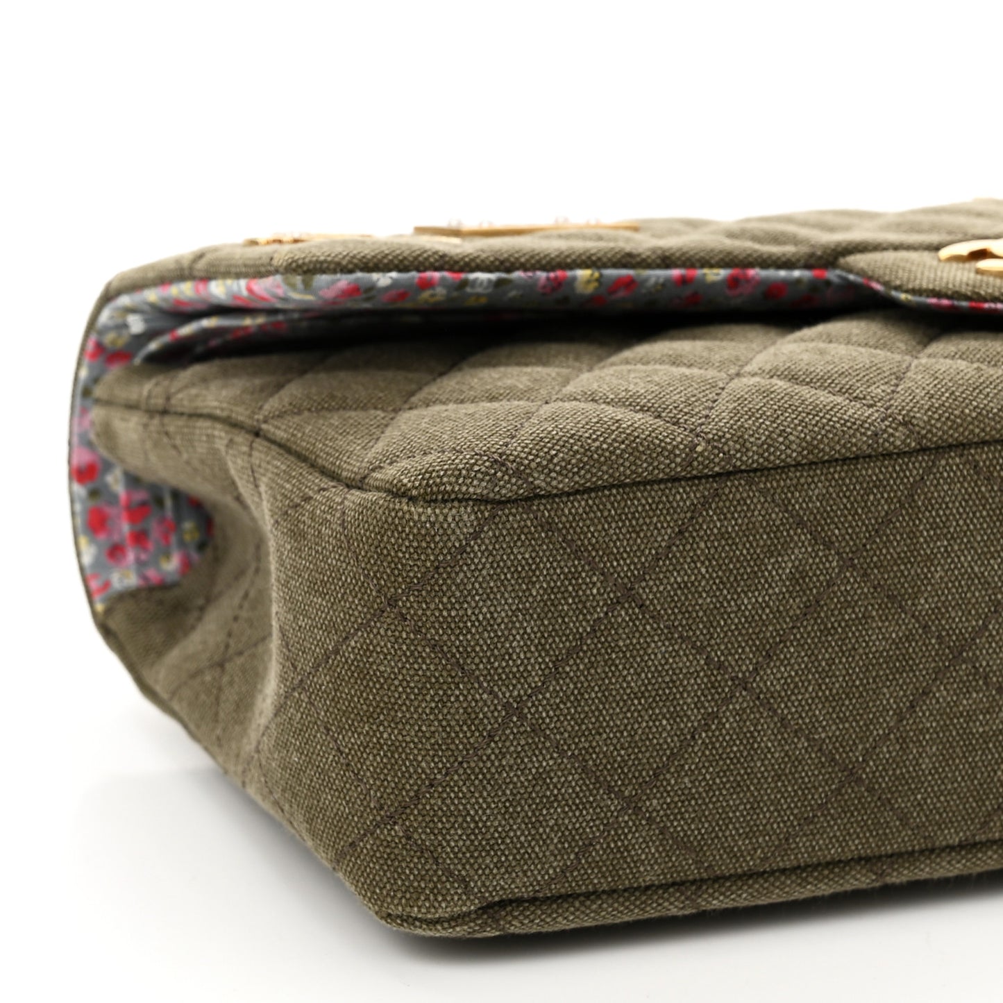 Canvas Quilted Coco Cuba Charms Medium Double Flap Khaki