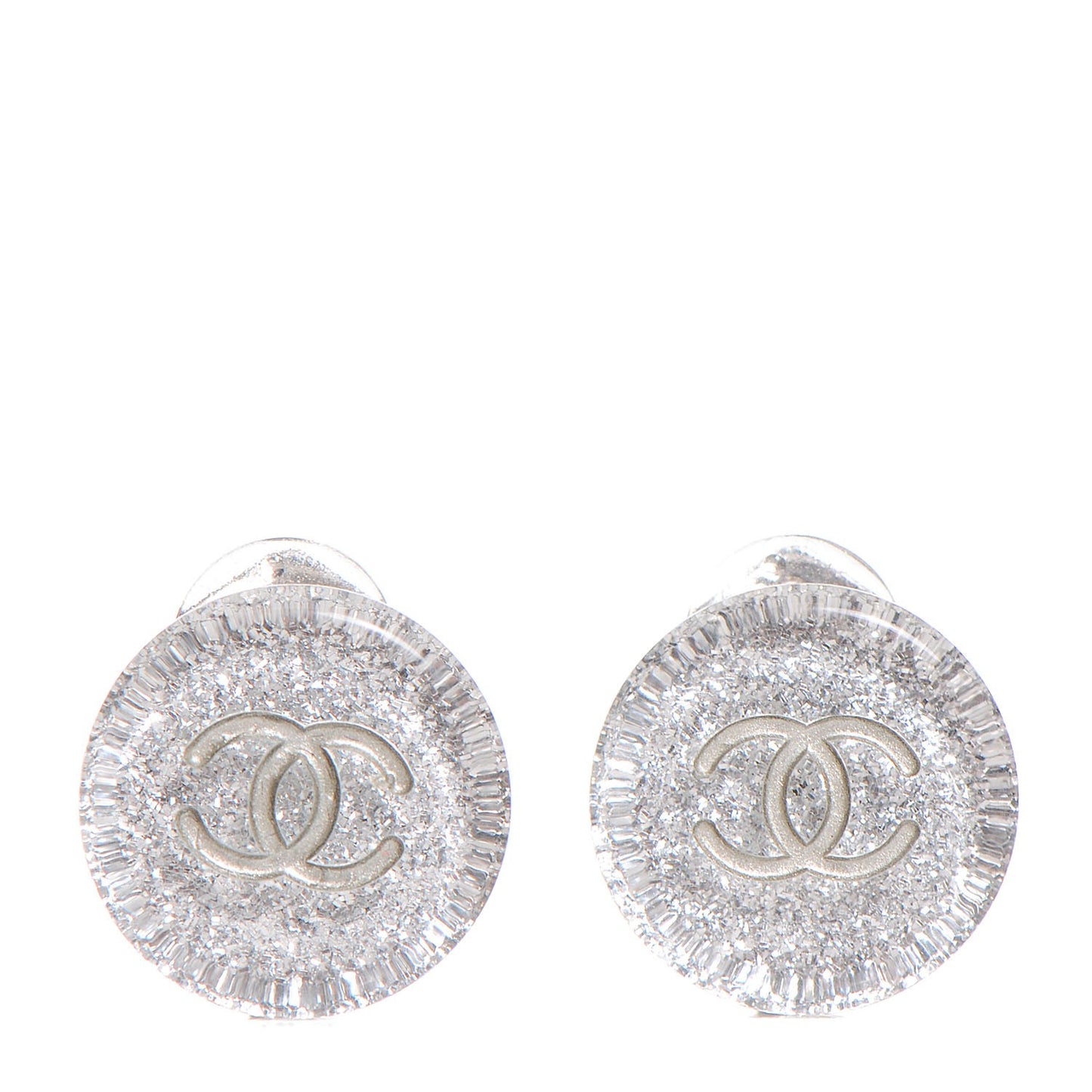 Translucent Resin Glitter CC Clip On Earrings Silver