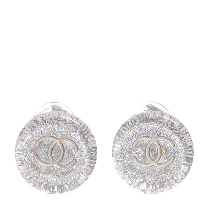 Chanel Translucent Resin Glitter CC Clip On Earrings Silver 1 of 5