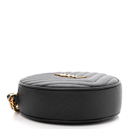 Saint Laurent Grain De Poudre Matelasse Chevron Quilted Round Vinyle Camera Bag Black 4 of 8