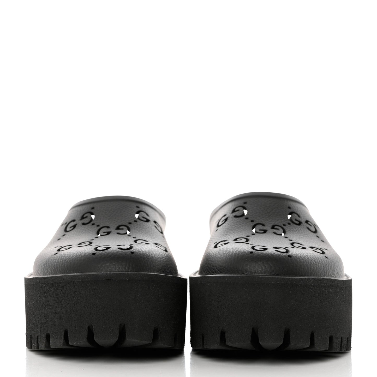 Rubber GG Monogram Perforated Elea Platform 55mm Lug Sole Sandals 39 Black