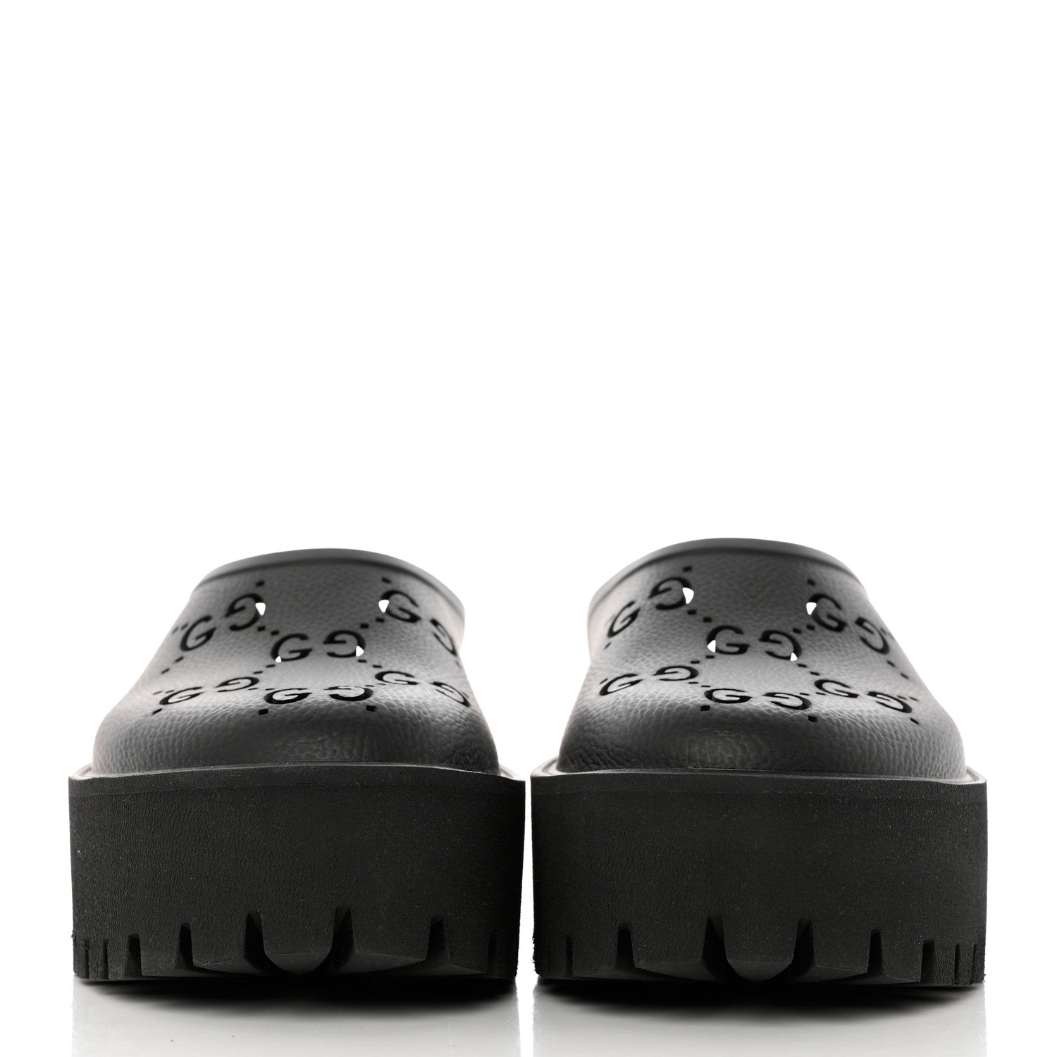 Gucci Rubber GG Monogram Perforated Elea Platform 55mm Lug Sole Sandals 39 Black 2 of 9