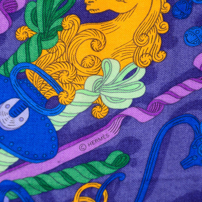 Hermes Cashmere Silk Bouquets Shawl 140 Noir Violet Vert 7 of 7