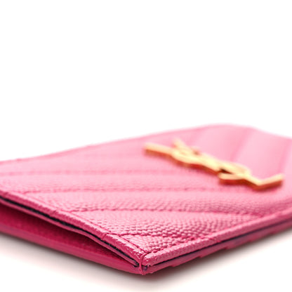 Saint Laurent Grain De Poudre Matelasse Chevron Monogram Fragments Zippered Card Case Fresh Fuxia 8 of 10