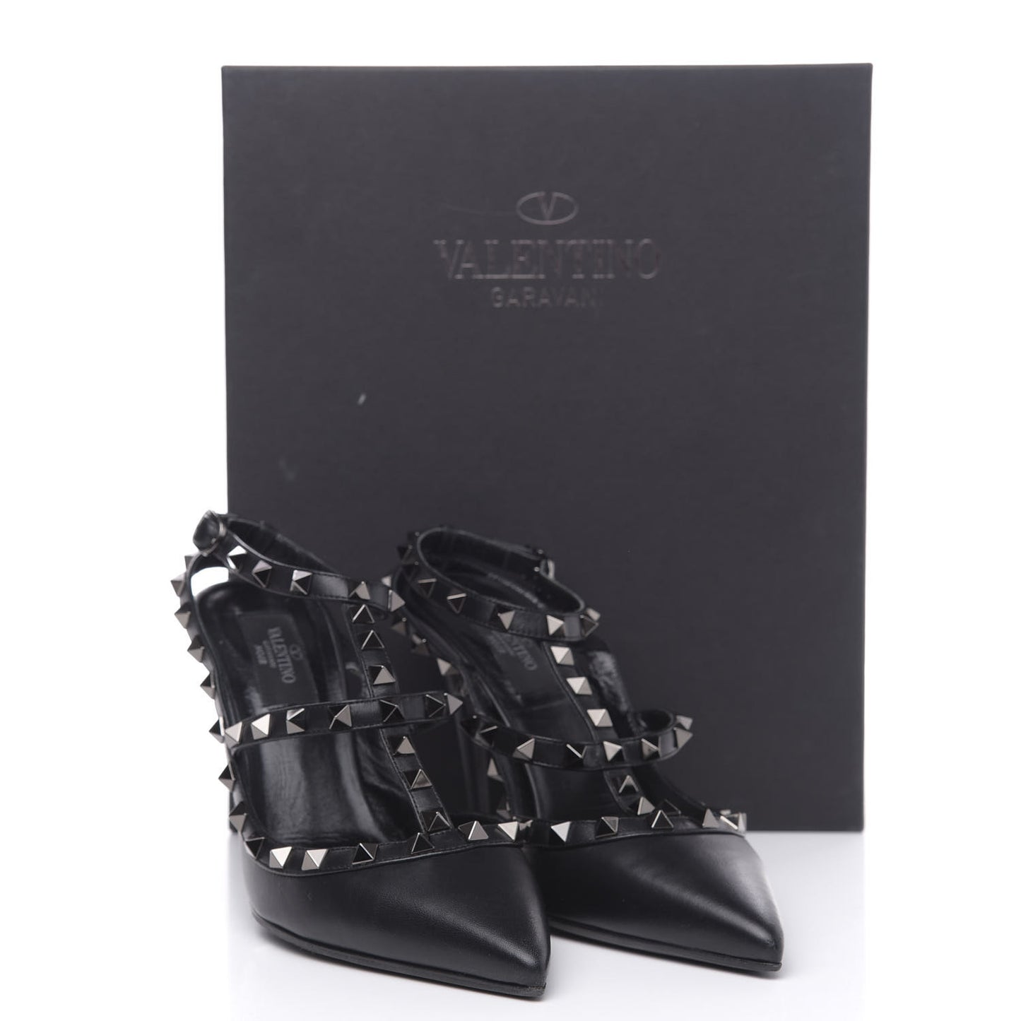 Nappa Rockstud Ankle Strap Pumps 38.5 Black
