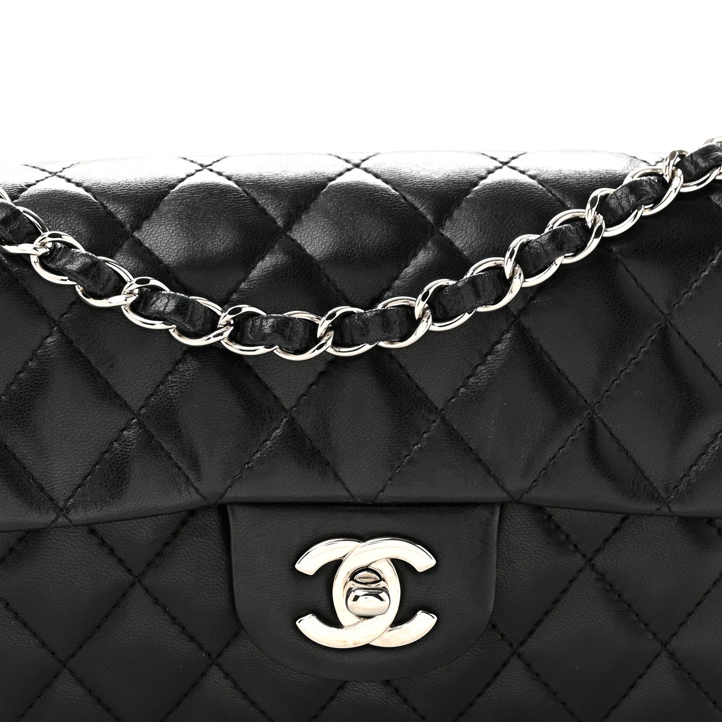 Lambskin Quilted East West Flap Black