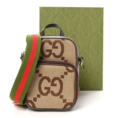 Gucci Monogram Jumbo GG Textured Dollar Calfskin Web Shoulder Bag Camel Ebony New Acero 12 of 12
