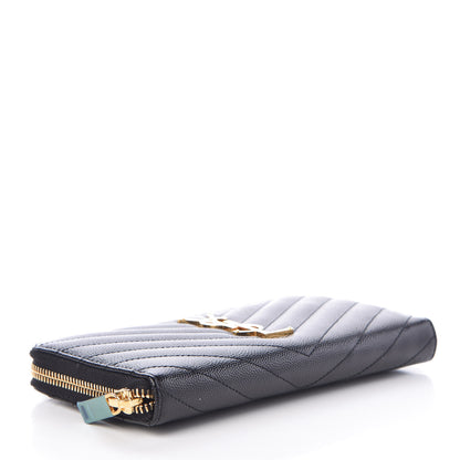 Saint Laurent Grain De Poudre Matelasse Chevron Monogram Zip Around Wallet Black 5 of 7