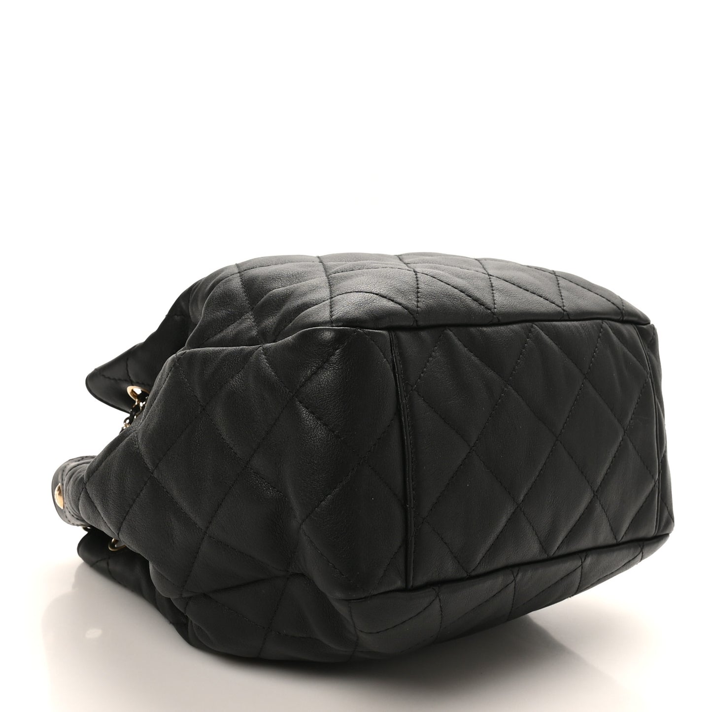 Lambskin Quilted Chain Drawstring Bag  Black