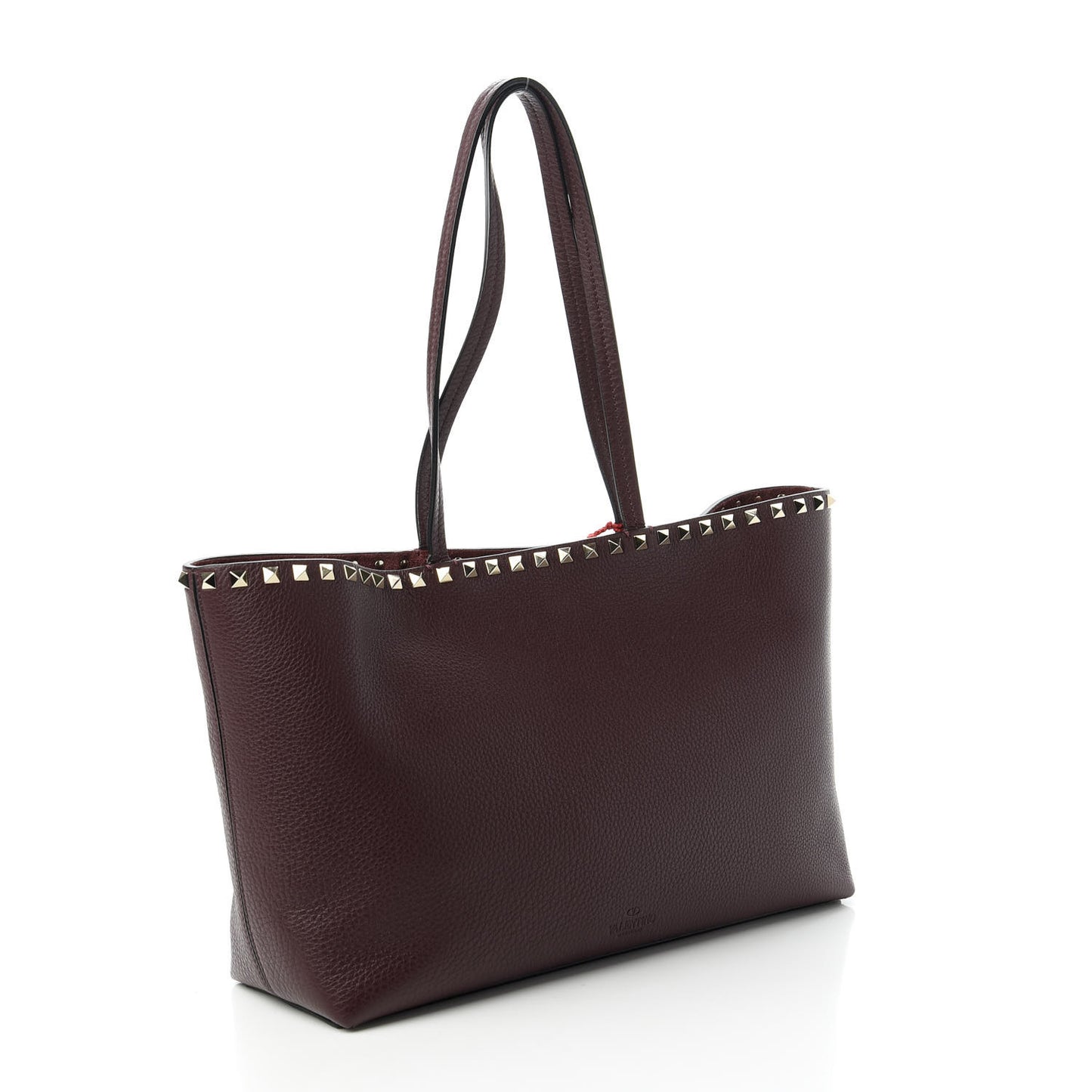 Grained Calfskin Small Rockstud Shoulder Tote Rubin
