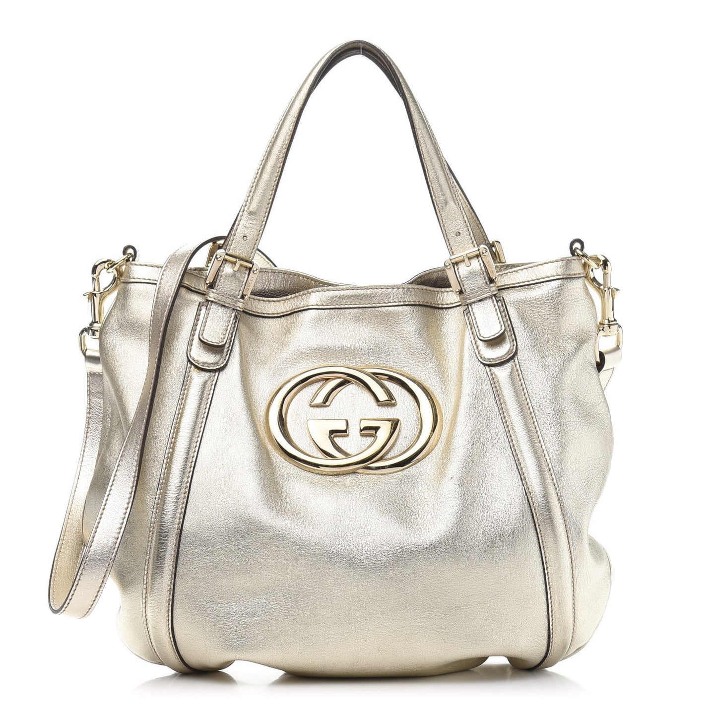 Metallic Calfskin Medium Britt Tote Platinum