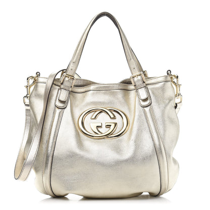 Gucci Metallic Calfskin Medium Britt Tote Platinum 1 of 13