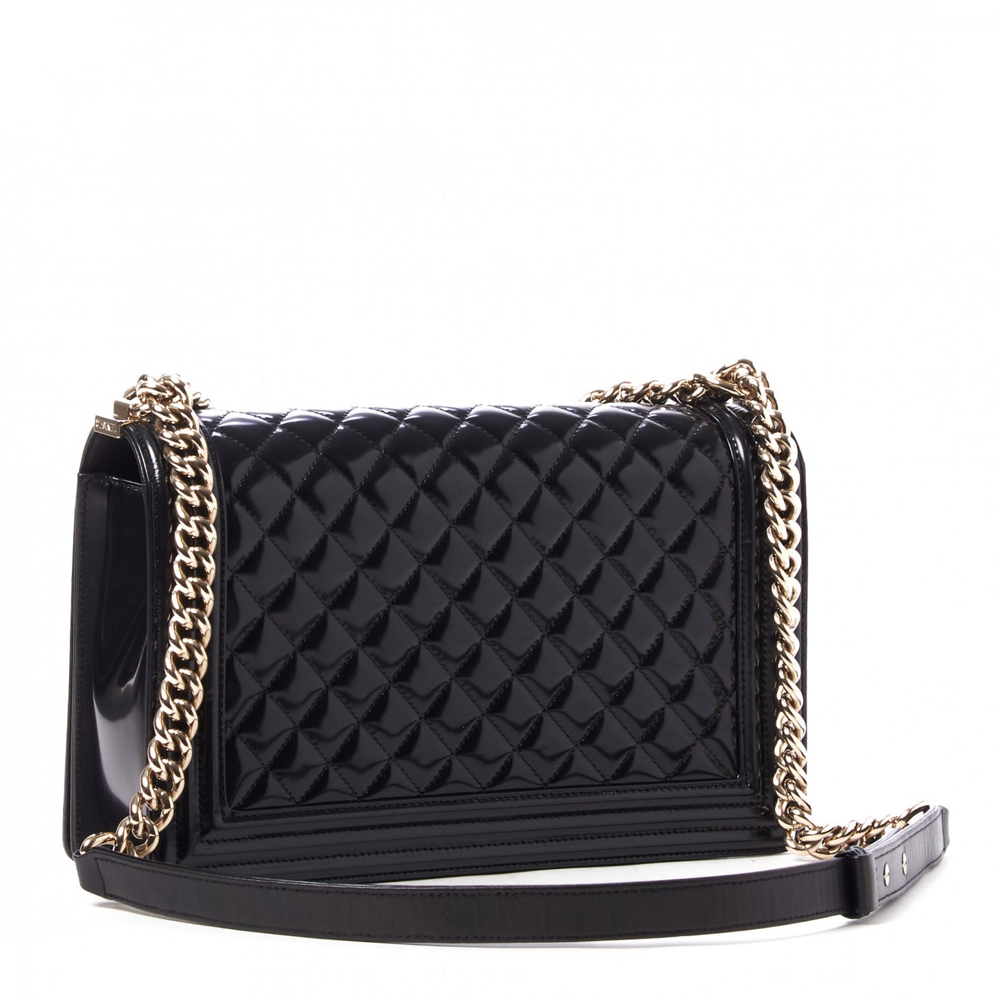 Iridescent Glazed Calfskin Quilted New Medium Boy Flap Black