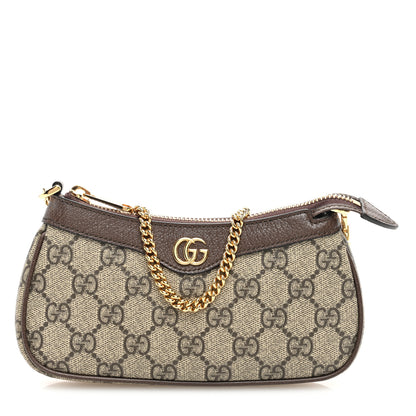 Gucci GG Supreme Monogram Textured Dollar Calfskin Mini Ophidia Chain Bag Beige Ebony 1 of 10