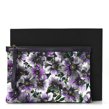 Dolce & Gabbana Canvas Vitello Iguana Embossed Anemone Print Pouch Purple 9 of 9