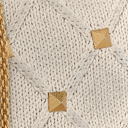 Valentino Garavani Knit Large Roman Stud Shoulder Bag Ecru 9 of 12