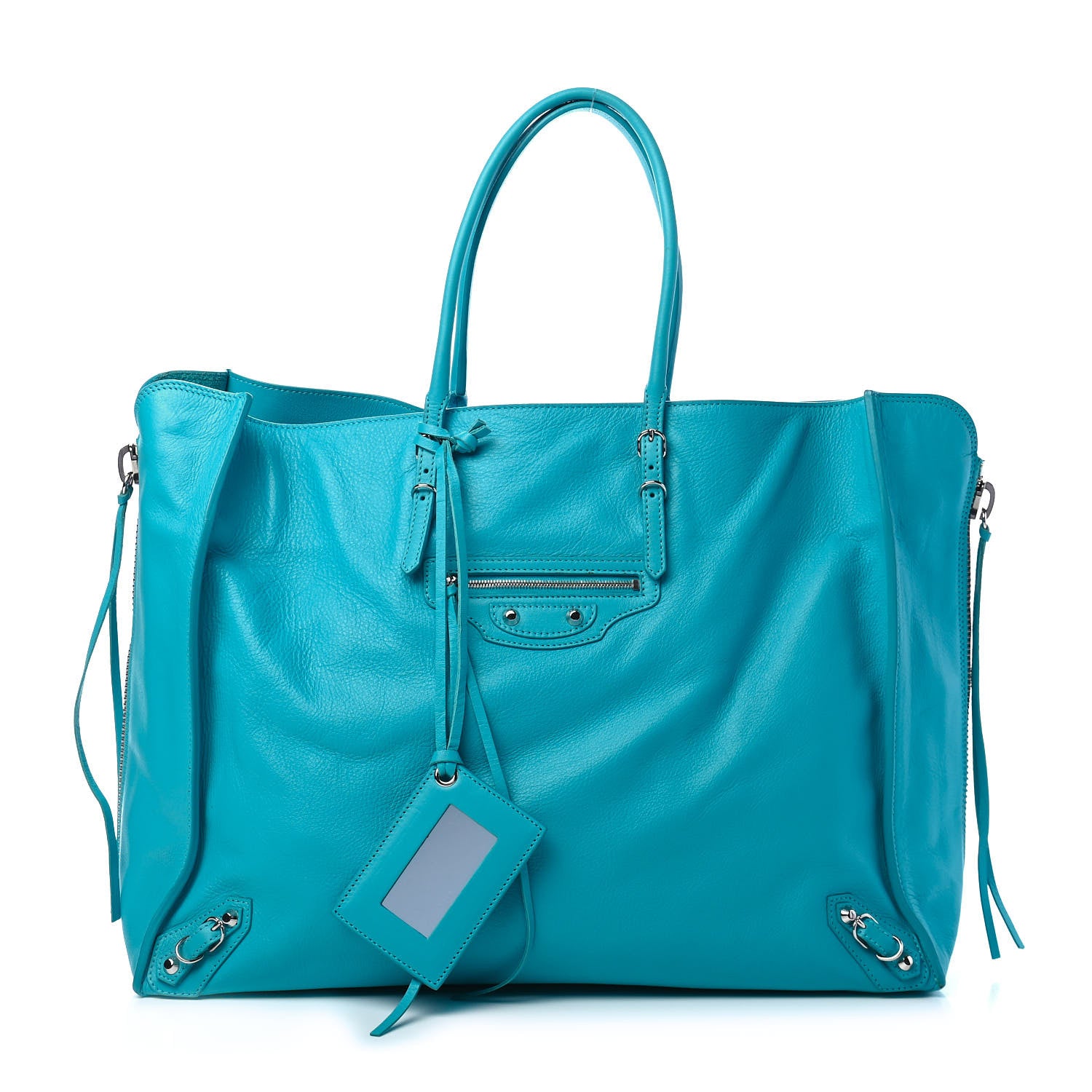 Balenciaga Supple Calfskin Papier A4 Zip Around Tote Bleu Caraibes 1 of 10