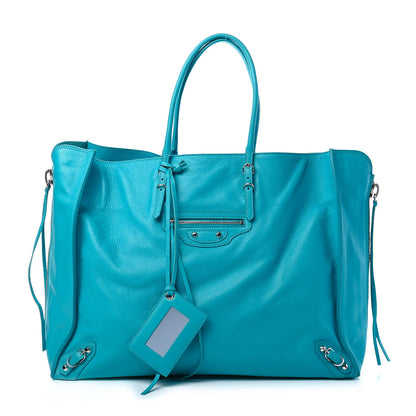 Balenciaga Supple Calfskin Papier A4 Zip Around Tote Bleu Caraibes 1 of 10
