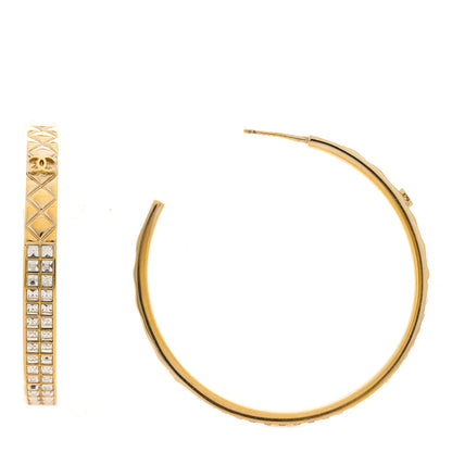 Chanel Crystal Quilted CC Hoop Earrings Gold 1 of 5