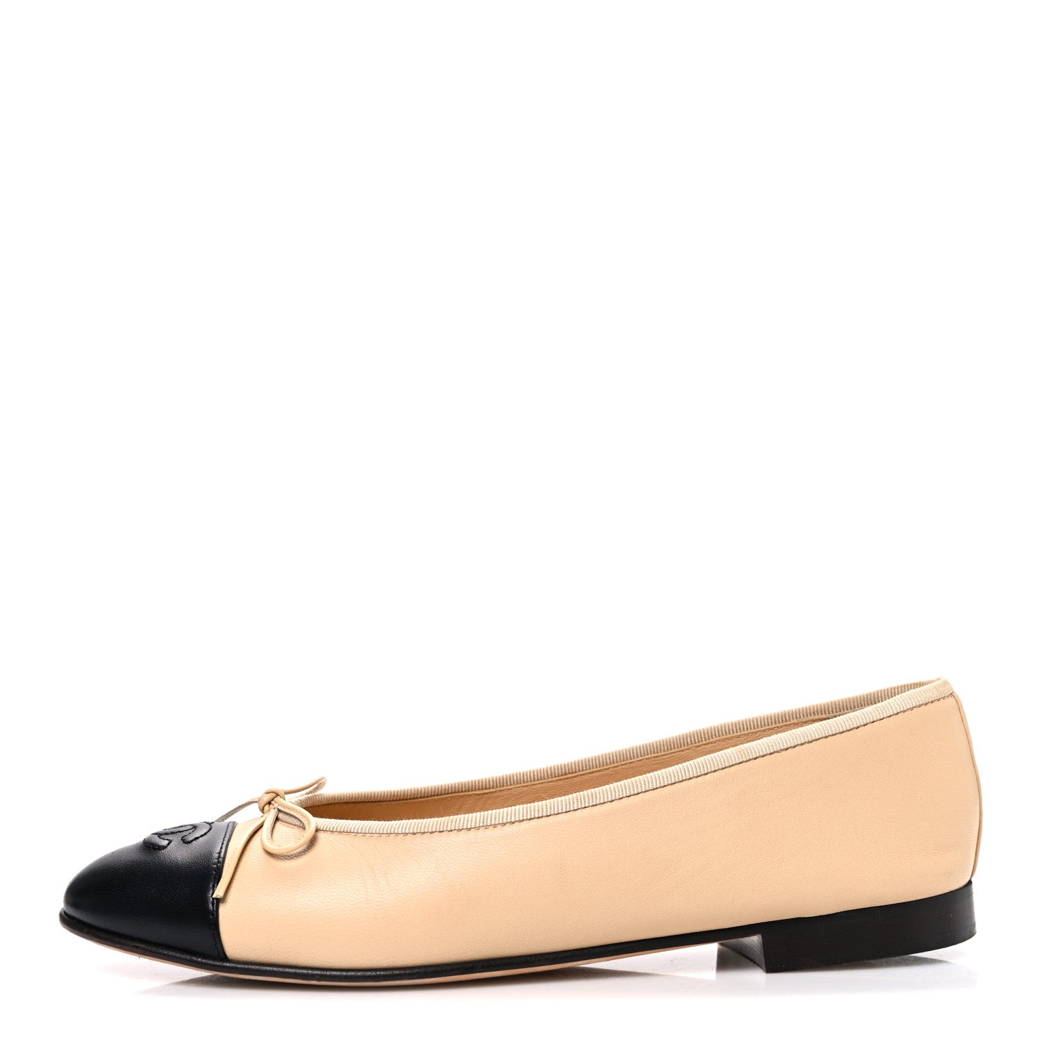 Chanel Lambskin Cap Toe CC Ballerina Flats 40.5 Beige Black 1 of 11