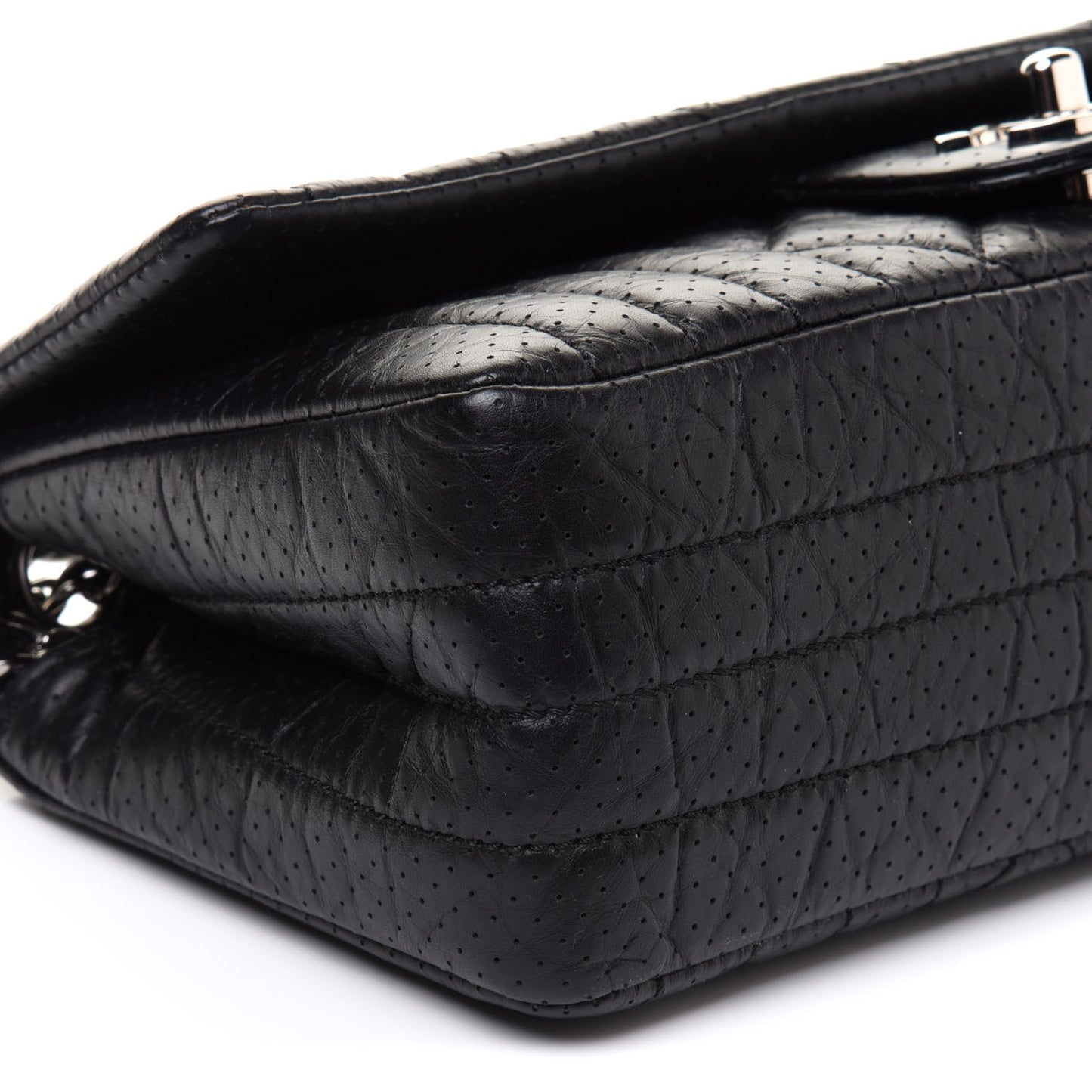 Aged Calfskin Perforated Flap Black