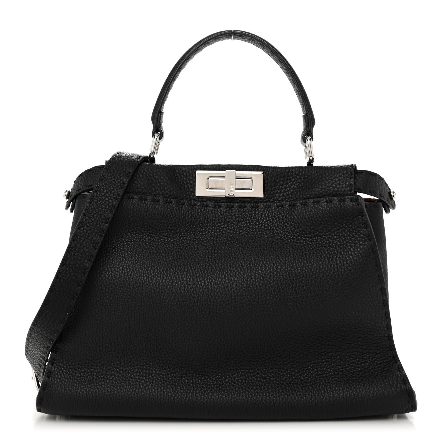 Fendi Cuoio Romano Selleria Bi-Color Medium Peekaboo Iconic Satchel Black Mou 1 of 10