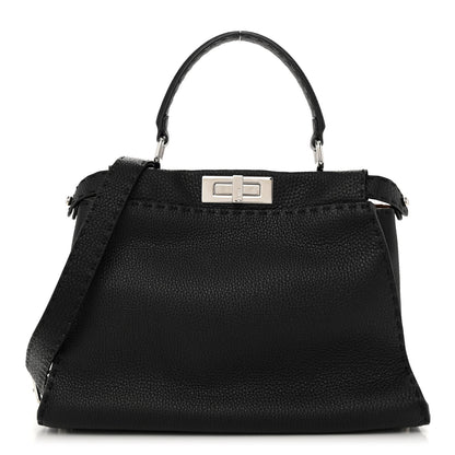 Fendi Cuoio Romano Selleria Bi-Color Medium Peekaboo Iconic Satchel Black Mou 1 of 10