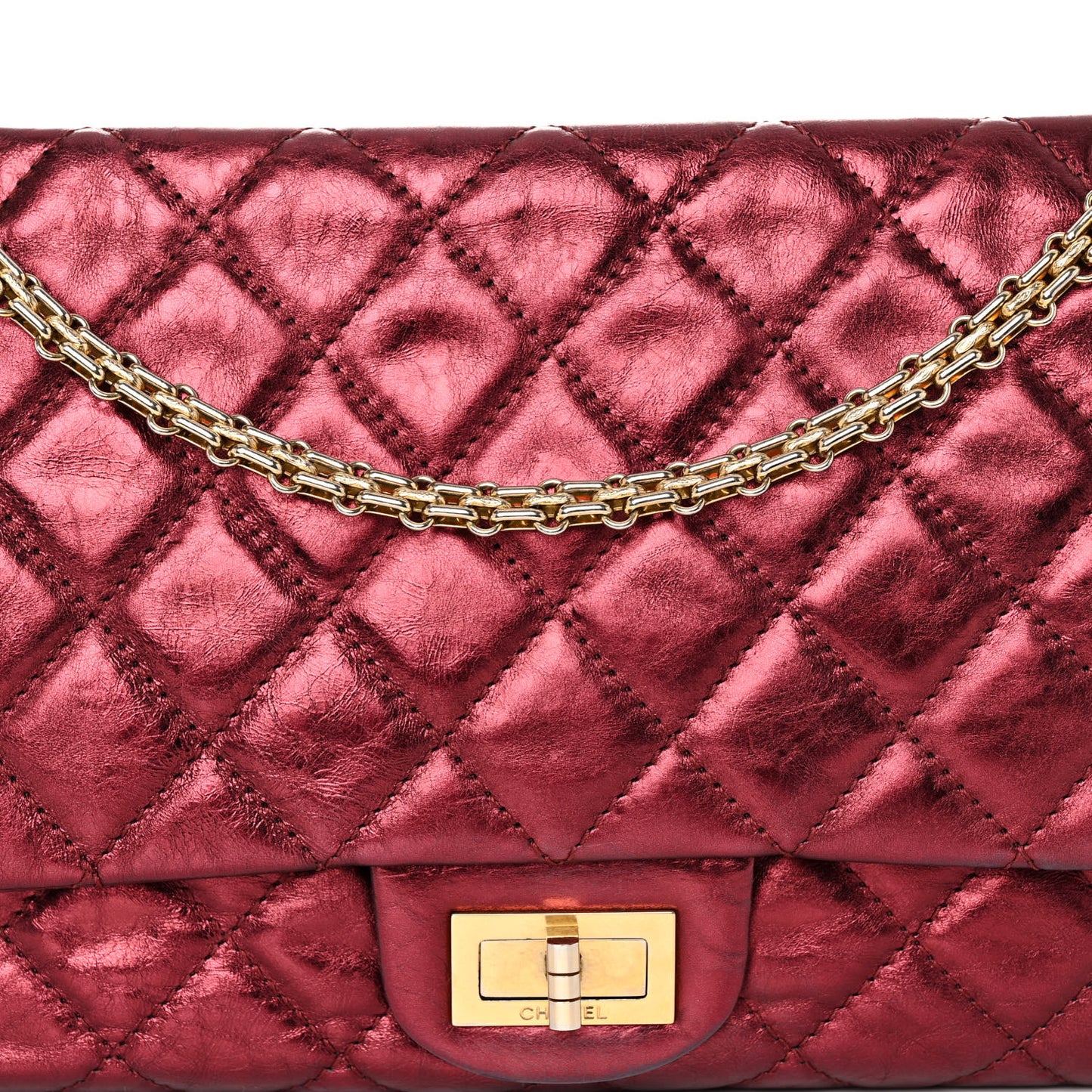 Metallic Aged Calfskin Quilted 2.55 Reissue 227 Flap Dark Red