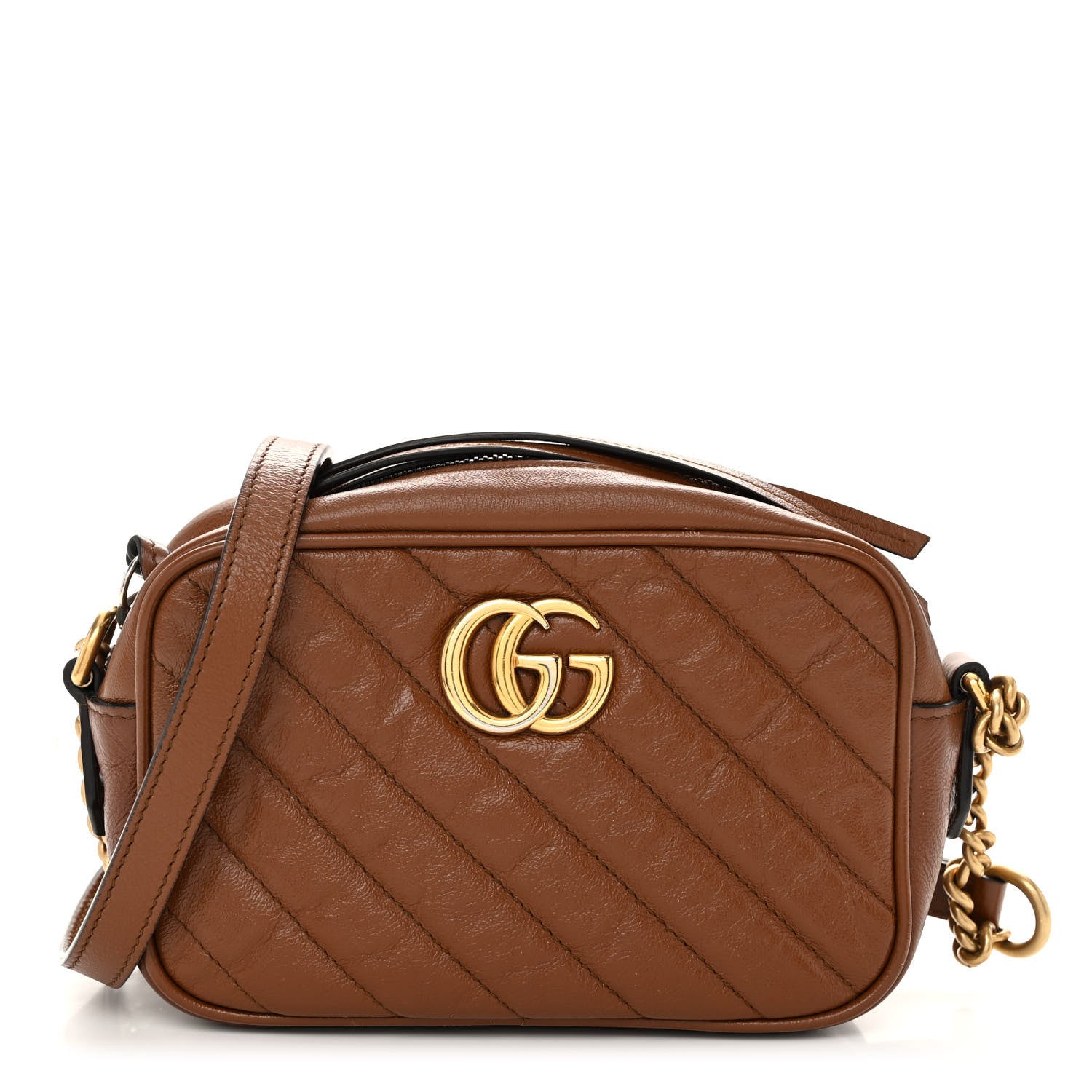 Gucci Glazed Calfskin Matelasse Diagonal Mini GG Marmont Chain Shoulder Bag Cuir 1 of 12