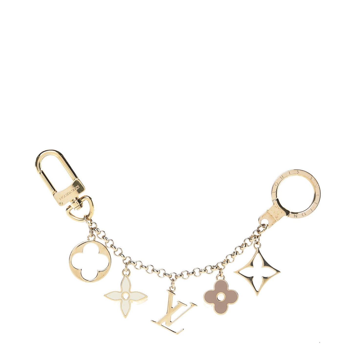 Brass Enamel Fleur De Monogram Bag Charm Chain Gold